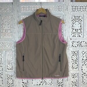 LL Bean Tank & Pink Fleece Full Zip Vest Sz L Hiking Outdoors Granola Camping